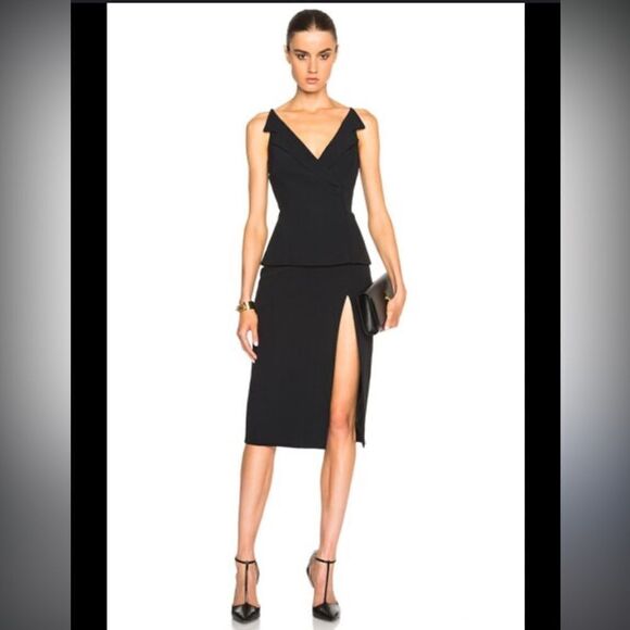 NEW $1,495 Cushnie Et Ochs Stretch Cady Tuxedo Dress with Slit Black Size 6 - Picture 1 of 9